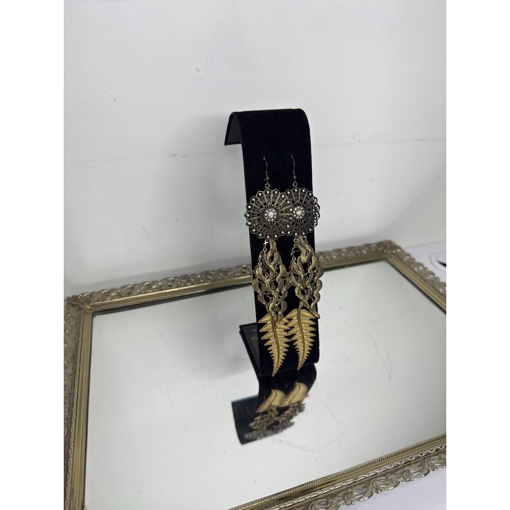 Set Of Three Boho Vintage Leaf Dangle Drop Earrin… - image 4